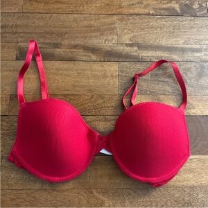On Gossamer Red Mesh Bra 34C Lightly Padded Underwire Adjustable Straps with Bow